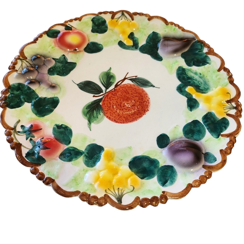 Collectible Fruit Platter Made In Italy Apple Grapes Strawberries Plums Plate